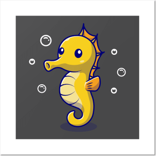 Cute Seahorse Cartoon Vector Icon Illustration Posters and Art